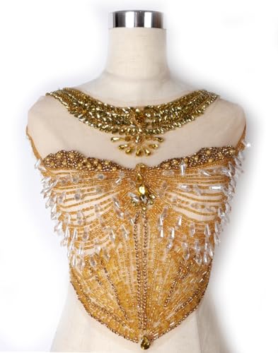 Labellezalady Applikation für Mieder und Hals, handgefertigt, für Kleid, Stoff, goldfarben und silberfarben (Gold-23009) von Labellezalady