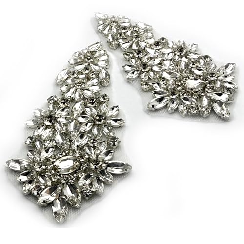Labellezalady Ein Paar silberfarbene Glasdiamanten Hotfix-Besätze – modische Stile, handgefertigte Strass-Applikationen mit selbstklebender Rückseite für Brautkleider, Gürtel, Schuhe, Schleier von Labellezalady