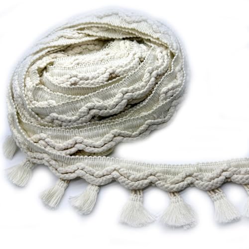 Labellezalady Fransenborte aus Baumwolle, 9,1 m lang, 5,8 cm breit, Tischdecke, Spitzenbesatz, 9,1 m, zum Aufnähen für Lampenschirm, Vorhang, Bastelzubehör (Hellbeige-A) von Labellezalady