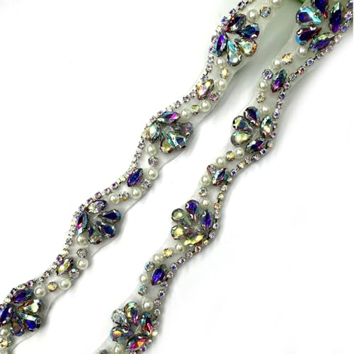 Labellezalady Handgefertigte Strass-Kette zum Aufbügeln, 2,3 cm breit, 91,4 cm lang, Strassbesatz pro Yard für Braut, Glocke, Haarschmuck, Tasche, Schuhe, Dekoration, Zubehör (AB-Farbe-A) von Labellezalady