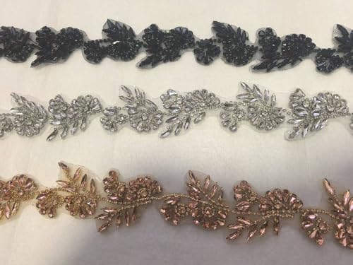 Labellezalady Hotfix-Strass-Kette zum Aufbügeln, handgefertigt, 2,3 cm breit, 91,4 cm lang, Strassbesatz pro Yard für Braut, Glocke, Haarschmuck, Tasche, Schuhe, Dekoration, Zubehör (Schwarz, C) von Labellezalady