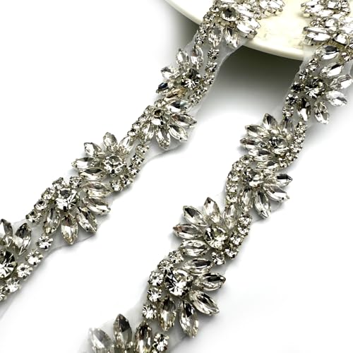 Labellezalady Hotfix-Strass-Kette zum Aufbügeln, handgefertigt, 2,3 cm breit, 91,4 cm lang, Strassbesatz pro Yard für Braut, Glocke, Haarschmuck, Tasche, Schuhe, Dekoration, Zubehör (Schwarz-B) von Labellezalady