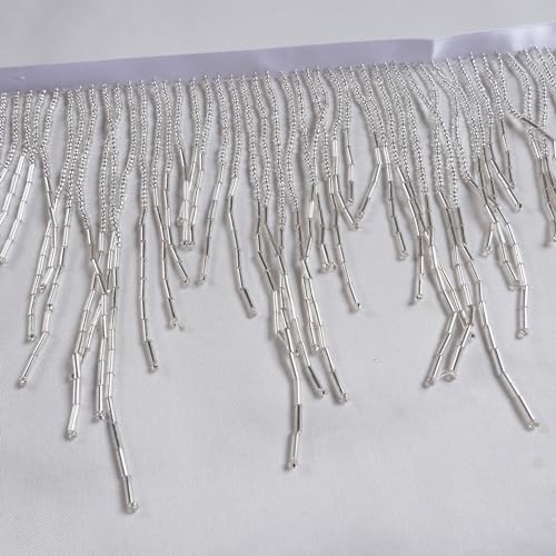Labellezalady Silber Perlen Fransenbesatz Perlen Fransen Gürtel Glasperlen Fransen Trim Band Quaste Kette für Kleidung Zubehör DIY Dekoration Labellezalady Silber Perlen Fransenbesatz Perlen Fransen Gürtel Glasperlen Fransen Trim Band Quaste Kette für Kleidung Zubehör DIY Dekoration von Labellezalady
