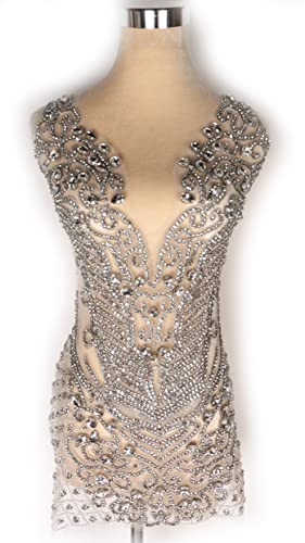 Labellezalady Silberfarbene Strass-Perlen, Miederapplikation, handgefertigt, für Abschlussball, Fashinon, Kleid, Stoff, 41,9 x 74,9 cm Labellezalady Silberfarbene Strass-Perlen, Miederapplikation, handgefertigt, für Abschlussball, Fashinon, Kleid, Stoff, 41,9 x 74,9 cm von Labellezalady