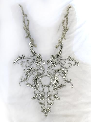 Labellezalady Silberne Perlen Strass Mieder Applikation für Ballkleider – rückenfreie Korsett-Verzierung, offener Rücken, Brautkleid-Applikation, DIY Low Back Keyhole Cutout Design von Labellezalady