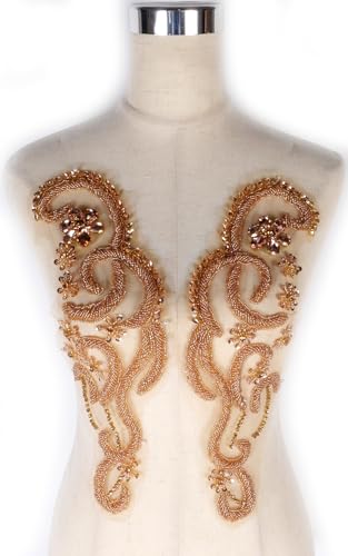 Luxuriöser Look glänzende Strass-Applikation zum Aufnähen auf Hochzeitskleid, Bankett, Abendkleid oder Fotoaufnahmen, Performance-Blätter-Blumen-Applikation (Champgan, PH2402) von Labellezalady
