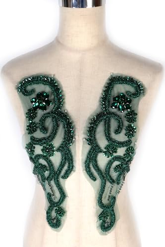 Luxuriöser Look glänzende Strass-Applikation zum Aufnähen auf Hochzeitskleid, Bankett, Abendkleid oder Fotoaufnahmen, Performance-Blätter-Blumen-Applikation (grün, 2401) von Labellezalady