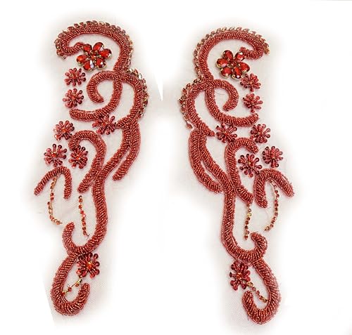 Luxuriöser Look glänzende Strass-Applikation zum Aufnähen auf Hochzeitskleid, Bankett, Abendkleid oder Fotoaufnahmen, Performance Blätter Blumen Applikation (rot, PH2402) von Labellezalady