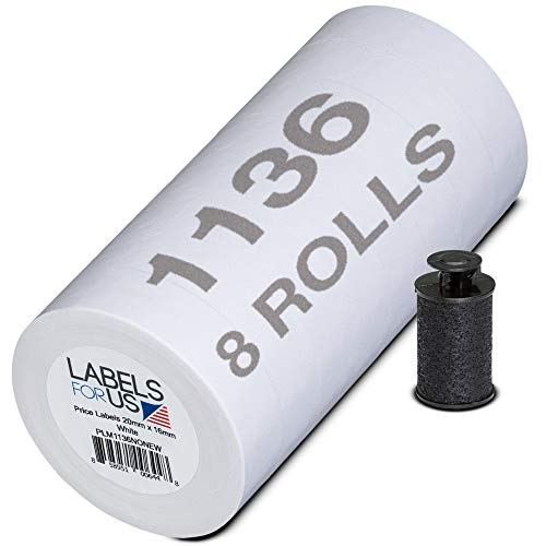 Etiketten für Monarch 1136 Etikettierer, Weiß, 14.000 Etiketten, Packung mit 8 Rollen, Tintenroller im Lieferumfang enthalten, hergestellt von Labels for Us – Prime von Labels for Us
