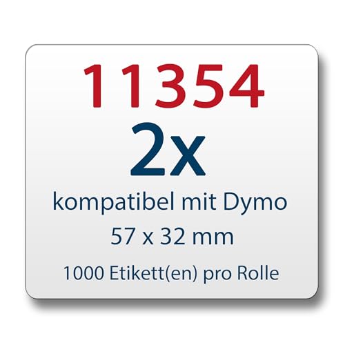 2x Label kompat. zu Dymo 11354 57 x 32 mm 1000 Label Etiketten pro Rolle von Labeltrade