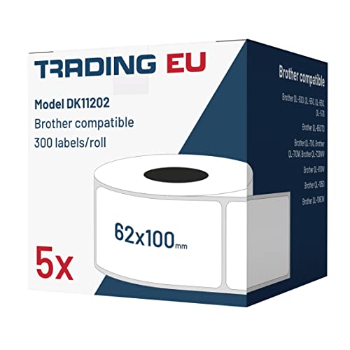 LabelTrade Kompatibel/Ersatz für Brother DK11202 62 x 100 mm 300 Label + 1x wiederverwendbarer Wechselhalterung (5x) von Labeltrade