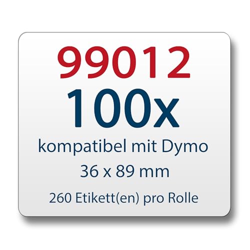 LabelTrade Kompatibel/Ersatz für Dymo 99012 36 x 89 mm 260 Label Etiketten pro Rolle/Seiko SLP-2RLE 36 x 89 mm 260 Label pro Rolle (100x) von Labeltrade