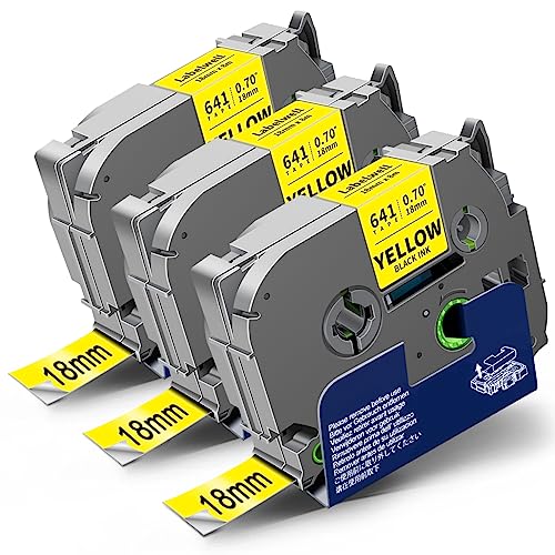 3x Labelwell 18mm Schwarz auf Gelb kompatibel für Brother TZe-641 Schriftband Ersatz für TZe641 TZ641 Tape Cassette für P-touch PT-D400 PT-D450VP PT-D600 PT-E500VP PTP700 PTP750W 1830 2030 D450 von Labelwell