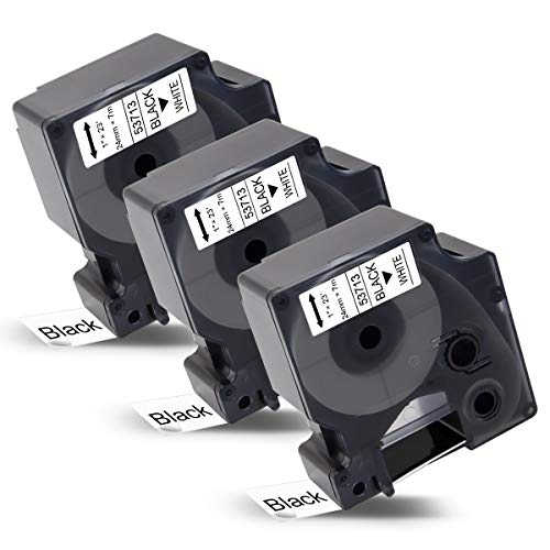 Labelwell 3x Schriftband Kompatibel für Dynmo D1 24mm 53713 S0720930 24mm Schwarz auf Weiß Etikettenband für Dynmo LabelManager 450D 500TS Wireless PnP LabelWriter 450 Duo 1978243 MobileLabeler von Labelwell