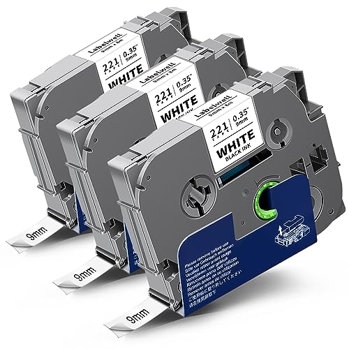 Labelwell kompatibel TZe-221 TZ-221 Schriftbänder Ersatz für Brother TZe 9mm TZe221 Schwarz auf Weiß TZ Tape für P-touch PT-H105 H100LB 1000 D210VP D600VP D400 PT-H107B P700 PT-H100R PTP750W, 3er-Pack von Labelwell