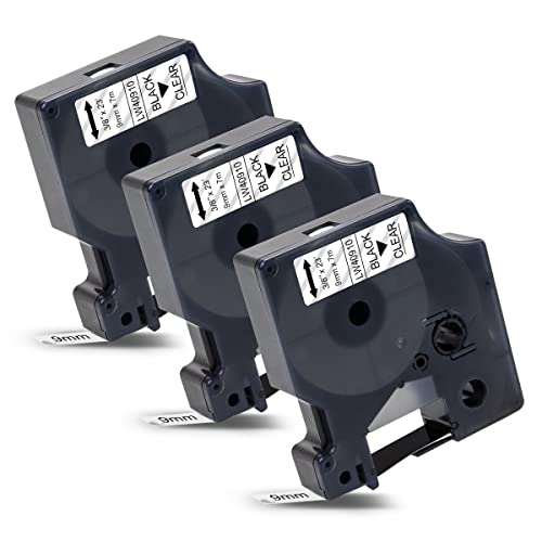 Labelwell 3x Ersatz für Dynmo D1 Schriftband 40910 S0720670 Schwarz auf Transparent Kompatibel für Dynmo LabelManager 160 210D 360D 280 420P 450D 500TS LM160 LM280 Labelpoint 100 150 200 250, 9mm x 7m von Labelwell