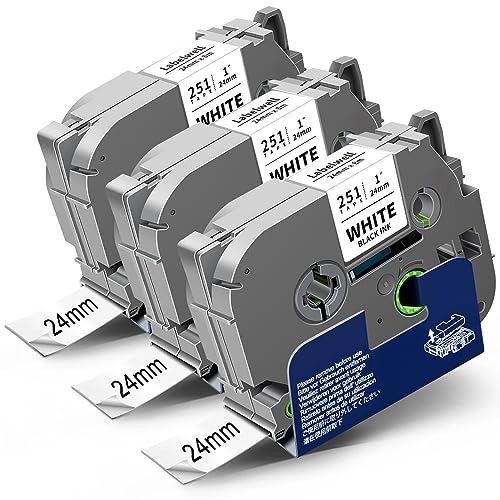 3x Labelwell kompatibel TZe-251 TZ-251 24mm Schriftband für Brother P-touch Bänder 24mm TZe251 Etikettenband für Brother Ptouch PT-P710BT PTP700 E500VP P750W D600VP H500LI 2430 Cube, Schwarz auf Weiß von Labelwell