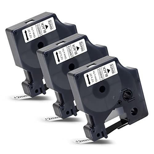 Labelwell 3x Kompatibel für Dynmo D1 45013 45013s S0720530 Schwarz auf Weiß Etikettenband 12mm x 7m für Dynmo LabelManager 160 210D 360D 280 420P 500TS PNP Labelpoint 250 100 150 Labelwriter 450 DUO von Labelwell