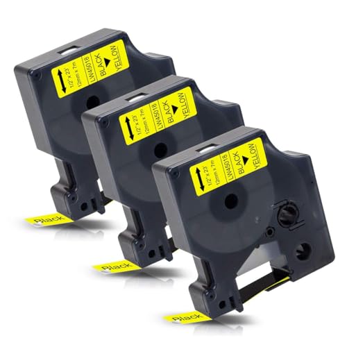 Labelwell 3x Schriftband für Dynmo D1 45018 S0720580 D1 Etikettenband Schwarz auf Gelb, für Dynmo LabelManager 160 280 210D 360D LM160 LM210D LM280 LM360D für Dynmo Labelpoint 150 200 300, 12mm x7m von Labelwell
