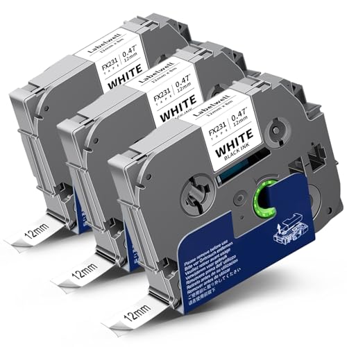 3x Labelwell kompatibel Schriftband TZe-FX231 für Brother TZeFX231 TZ-FX231 12mm 0.47Laminiert Flexible für Brother P-touch PT-D210VP D600VP D400VP H107B P700 D200DW PTH105 H100LB, Schwarz auf Weiß von Labelwell