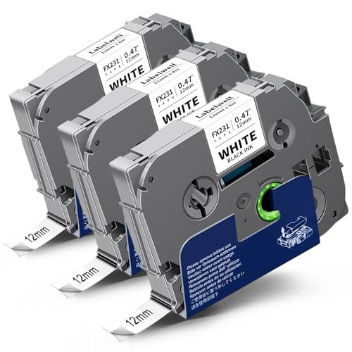3x Labelwell kompatibel Schriftband TZe-FX231 für Brother TZeFX231 TZ-FX231 12mm 0.47 Laminiert Flexible für Brother P-touch PT-D210VP D600VP D400VP H107B P700 D200DW PTH105 H100LB, Schwarz auf Weiß von Labelwell