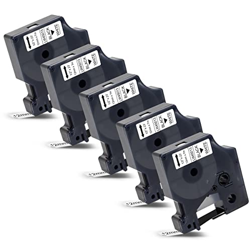 Labelwell 5x 12mm x 7m Kompatibel Schriftband Ersatz für Dynmo D1 45013 45013s S0720530 Schwarz auf Weiß für Dynmo LabelManager 160 210D 360D 280 420P 500TS Labelpoint 250 150 Labelwriter 450 Duo von Labelwell