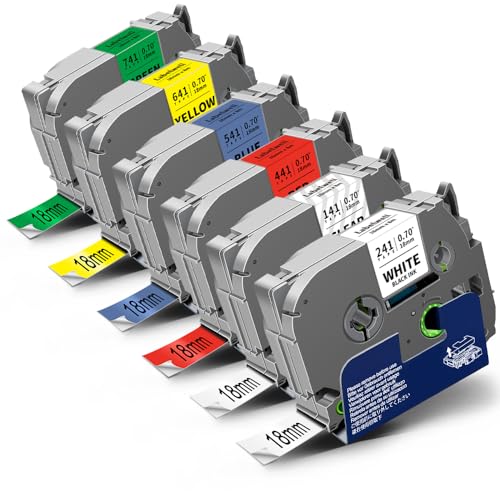 6x Labelwell kompatibel Schriftband für Brother TZ Tape 18mm TZe-241 TZe-141 TZe-441 TZe-541 TZe-641 TZe-741 für Brother Ptouch Bänder PT-D400 PT-P710BT PT-D400VP PT-D600VP PT-P750W PT-D450VP PT-P700 von Labelwell