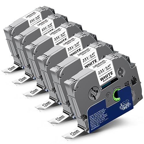 6x kompatibel für TZe-231 TZ 12mm Tape 0.47 Laminated Schriftband für Brother Ptouch Beschriftungsgerät PT-H107B H100LB H105WB D210 H110 1000 D400 P710BT E100 TZe231 TZ231 Schwarz auf Weiß Bänder von Labelwell