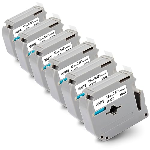 6x Labelwell kompatibel für Brother M-K231 12mm Schriftbänder für Brother M-K231S MK231S MK231BZ Brother P-Touch 65 Bänder für Brother PT-60 PT-90 PT-M95 PT-55 PT-70 PT-80 PT-85, Schwarz auf Weiß von Labelwell