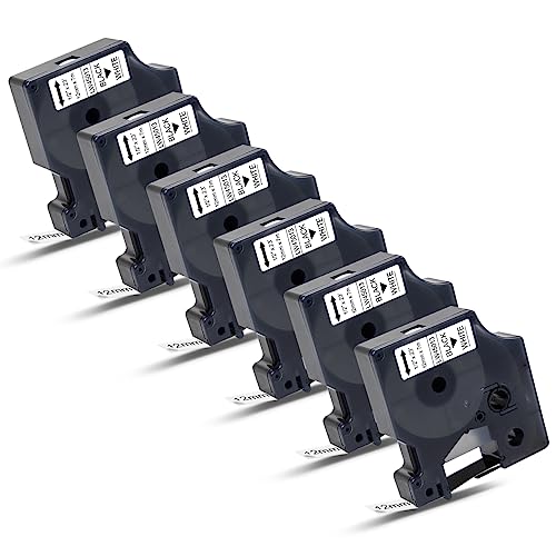 6x Labelwell Kompatibel DYMO D1 Etikettenband 45013 S0720530 Schriftband Ersatz für DYMO D1 A45013 45013s, Schwarz auf Weiß, 12mm x 7m, für DYMO LabelManager 160 280 420P 210D 360D Labelpoint 250 350 von Labelwell