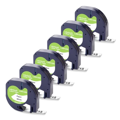 Labelwell 6x Kompatible für Dynmo 91220 91200 Etikettenband 12 mm x 4 m Schriftband, Schwarz auf Weiß Etikettierpapier Kompatibel mit Dynmo XR LT-100H LT-100H 80 200B Etikettendrucker Labelwell 6x Kompatible für Dynmo 91220 91200 Etikettenband 12 mm x 4 m Schriftband, Schwarz auf Weiß Etikettierpapier Kompatibel mit Dynmo XR LT-100H LT-100H 80 200B Etikettendrucker von Labelwell