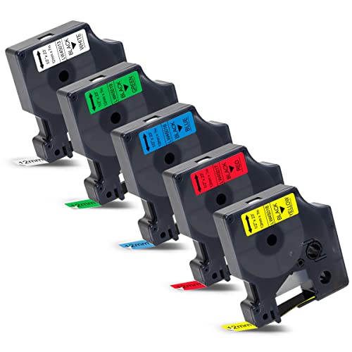 Labelwell 5x 0.47 12mm x 7m Kompatibel Schriftband Ersatz für Dynmo D1 45013 45016 45017 45018 45019 für Dynmo LabelManager 160 210D 360D 280 420P 500TS Labelpoint 350 250 150 100 Labelwriter 450 Duo von Labelwell