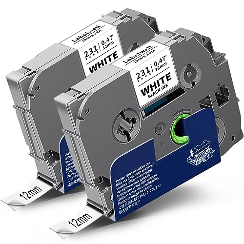 2x Labelwell kompatibel 12mm für TZe-231 Laminated Tape Schriftband für Brother Ptouch TZe231 für Brother P-touch H100LB PT-E110 PT-H101C PT-1000 PTD400VP PTH105 H110 D600VP H107B Schwarz auf Weiß von Labelwell