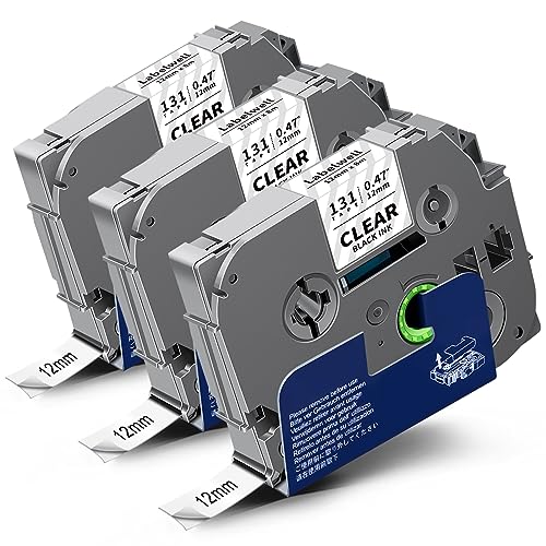 3x Labelwell kompatibel TZe-131 für Brother P-touch Bänder 12mm Transparent 0.47 TZe131 AZe-131 TZ-131 Schwarz auf Clear Schriftband für P-touch PT-H110 H107B H105 H100LB 1000 1010 PT-D400 D210 von Labelwell