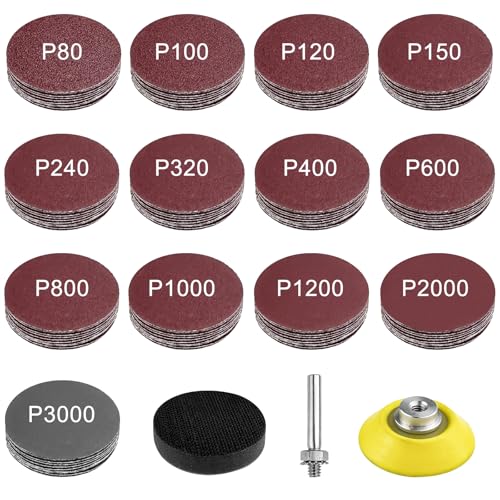Labmilon Schleifpapier Teller Rund, Schleifscheiben Pad Kit, Schleifscheibe Bohrmaschine, Sanding Disc Backing Pads, (10X P80/100/120/150/240/320/400/600/800/1000/1200/2000/3000, Ohne Löche) von Labmilon