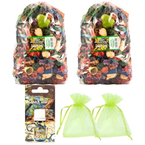 Grüner Wald Duftendes Potpourri Set - 2 Große Beutel, 1 Wald-Duftöl, 2 Organza-Säckchen | Herbst- & Weihnachtsdekoration | Getrocknete Blumen für Vase, Wohnzimmer, Schlafzimmer, Badezimmer Grüner Wald Duftendes Potpourri Set - 2 Große Beutel, 1 Wald-Duftöl, 2 Organza-Säckchen | Herbst- & Weihnachtsdekoration | Getrocknete Blumen für Vase, Wohnzimmer, Schlafzimmer, Badezimmer von Laboratoria Zapachu