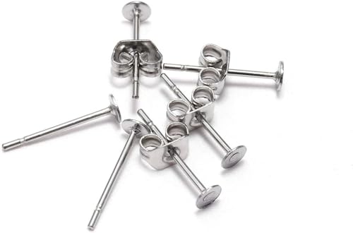 100 Stück silberne Edelstahl-Ohrstecker mit Schmetterlings-Ohrring-Verschlüssen, Ohrring-Zubehör für DIY-Schmuckherstellung (3 mm), Verschlüsse und Fundstücke, Schmuckzubehör von Labriciyon