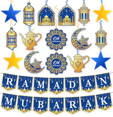 Ramadan-Dekorationen, vormontiert, Mubarak, Eid Kareem, muslimisches Banner, hängende Wirbel, Girlande, Dekoration, Partyzubehör, Ramadan-Dekorationen für Zuhause, 34 Stück Ramadan-Dekorationen, vormontiert, Mubarak, Eid Kareem, muslimisches Banner, hängende Wirbel, Girlande, Dekoration, Partyzubehör, Ramadan-Dekorationen für Zuhause, 34 Stück von Labrostar