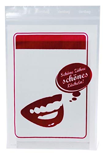 Dentalbeutel - Laborbeutel, 180 x 250 + 230 mm, Motiv"Schöne Zähne schönes Lächeln" rot, Standard LDPE, 50 my stark; 1000 Stück im Pack Dentalbeutel - Laborbeutel, 180 x 250 + 230 mm, Motiv"Schöne Zähne schönes Lächeln" rot, Standard LDPE, 50 my stark; 1000 Stück im Pack von Lacers