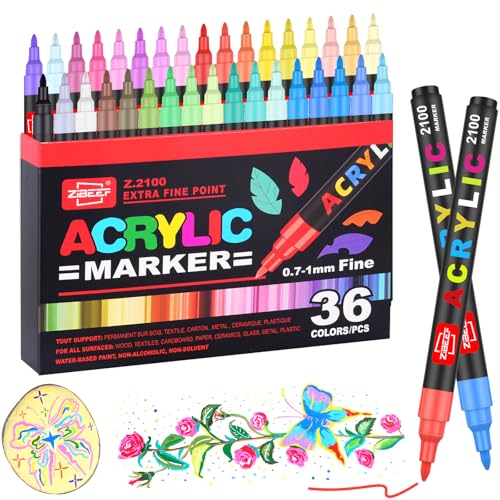 36 Farben Acrylstifte - Acrylstifte für Steine Wasserfest, Einzeln Druck Acrylic Paint Marker mit Ersatzspitzen – Perfekt für Steine Bemalen, Glas, Holz, Keramik, Metall & Leinwand von Laconile