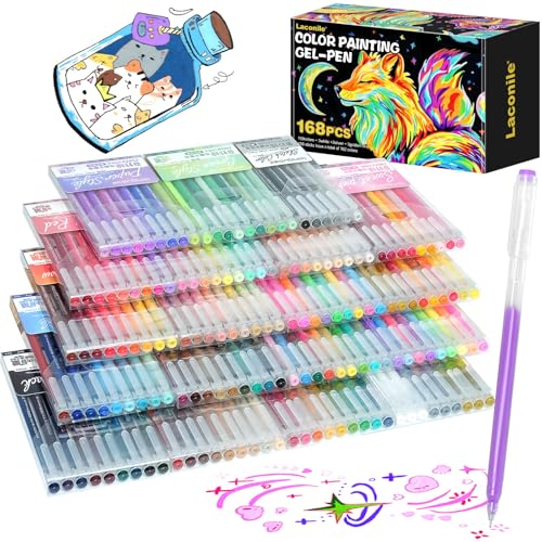 Laconile 168 Farben Glitzerstifte Gel – 0,6mm Feine Spitze Gel Pens Set & Gelstifte Set – Glitzer Gelstifte, Gel Stifte, Bunte Kugelschreiber, Gelstifte Kinder – Glitzerstifte Mädchen & Erwachsene Laconile 168 Farben Glitzerstifte Gel – 0,6mm Feine Spitze Gel Pens Set & Gelstifte Set – Glitzer Gelstifte, Gel Stifte, Bunte Kugelschreiber, Gelstifte Kinder – Glitzerstifte Mädchen & Erwachsene von Laconile