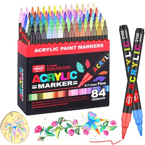 Laconile 84 Farben Acrylstifte - Acrylstifte für Steine Wasserfest, Einzeln Druck Acrylic Paint Marker mit Ersatzspitzen – Perfekt für Steine Bemalen, Glas, Holz, Keramik, Metall & Leinwand von Laconile