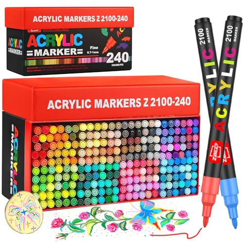 Laconile Acrylstifte für Steine Wasserfest, Einzeln Druck Acrylic Paint Marker mit Ersatzspitzen – Perfekt für Steine Bemalen, Glas, Holz, Keramik, Metall & Leinwand (240) von Laconile