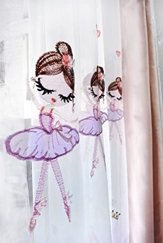 Lactraum Gardine Kinderzimmer Babyzimmer Princess Bestickt Ballerina Mädchen 100 x 245 cm (BxH) Voile mit Universalband von Lactraum