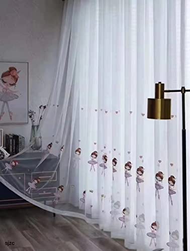 Lactraum Gardine Kinderzimmer Babyzimmer Princess Bestickt Ballerina Mädchen 145x 245 cm (BxH) Voile mit Ösen von Lactraum