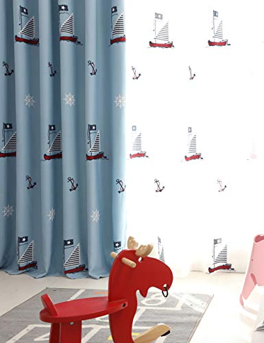 Lactraum Gardine Kinderzimmer Jungen Maritim Segelboot Bestickt Voile mit Ösen H245 x B200 cm von Lactraum