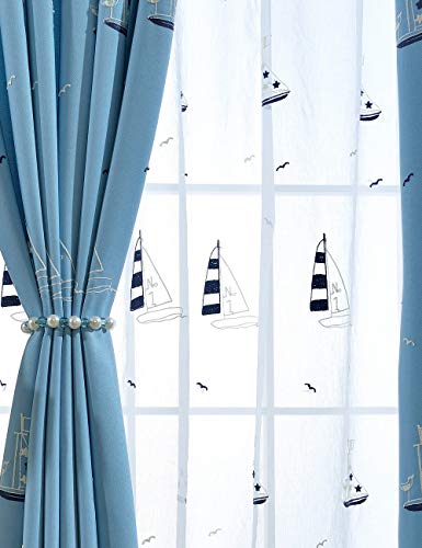 Lactraum Gardine Kinderzimmer Jungen Maritim Segelboot Bestickt Voile mit Ösen Sonderanfertigung von Lactraum