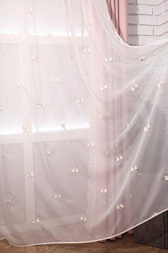Lactraum Gardine Kinderzimmer Mädchen Prinzessin Bestickt 3D Schmetterling Weiß Voile mit Kräuselband 100 x 245 cm von Lactraum