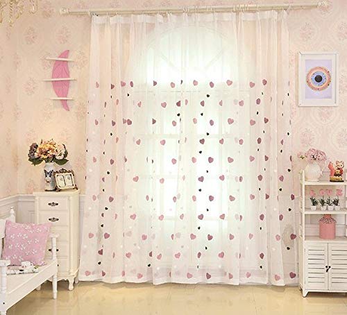 Lactraum Gardine Kinderzimmer Mädchen Rosa Bestickt Herz romatisch Voile mit Kräuselband 100 x 245 cm(B x H) von Lactraum