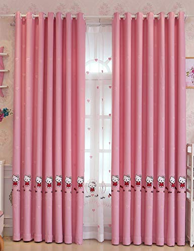 Lactraum Vorhänge Kinderzimmer Mädchen Blickdicht Rosa mit Ösen Bestickt Katze Herz 100 x 245cm von Lactraum